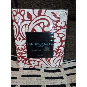 Cynthia Rowley New York Red White Floral Tablecloth 60x84  Oblong, New